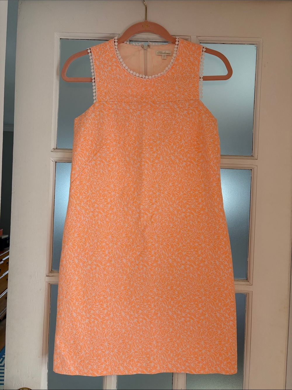 Shoshanna Coral-Orange Shift Dress with White Trim